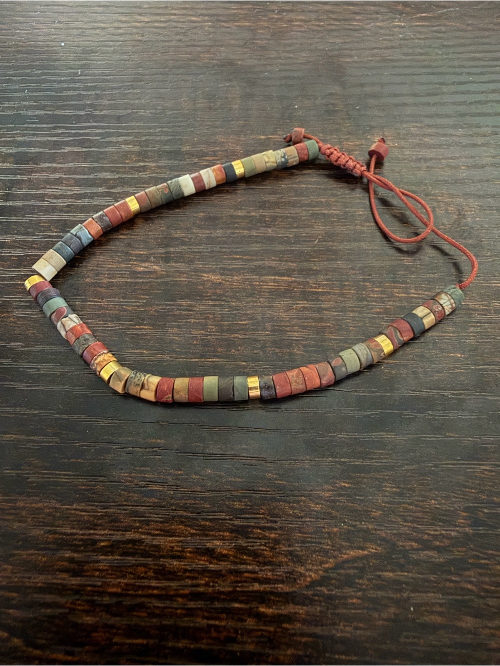 Handmade Multicolor Beaded Choker Necklace - Rustic Red Accent